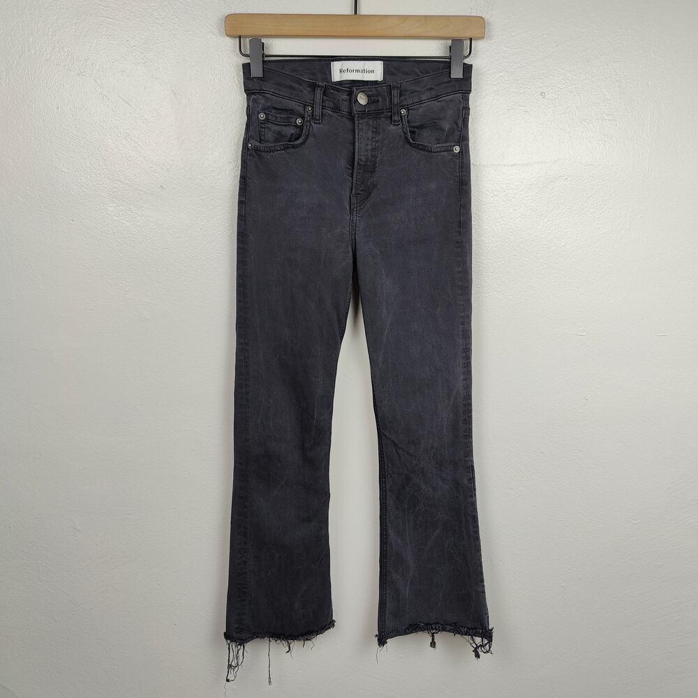 Reformation Flood & Flare Jeans Womens 25 Kick Boot Suez Black Wash Raw Hem